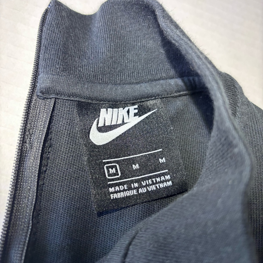 NIKE Wide Leg Jumpsuit Crop Black Jersey Mock Neck Pockets Back Zip Women’s M - Picture 7 of 15